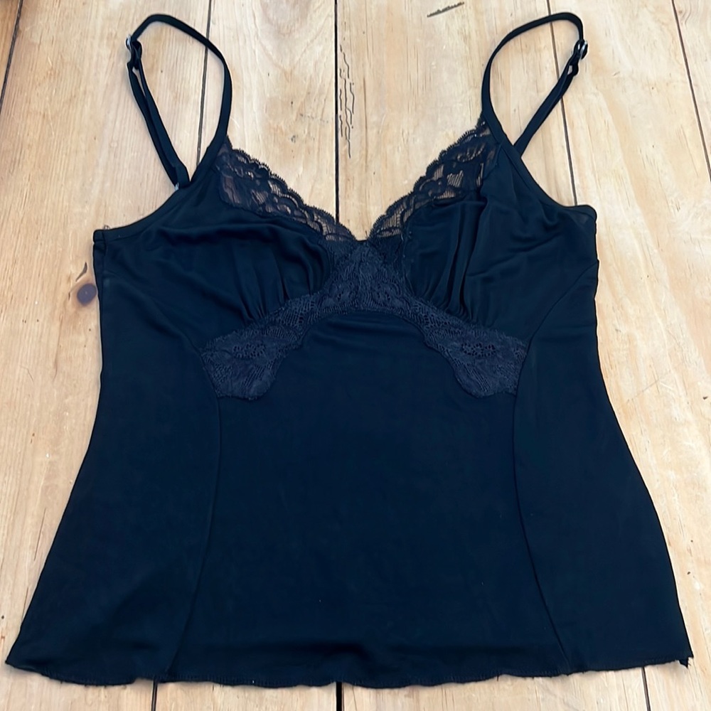 D&G Dolce & Gabbana Black Lace Trimmed Camisole, Gold D&G on back- Vintage Y2K